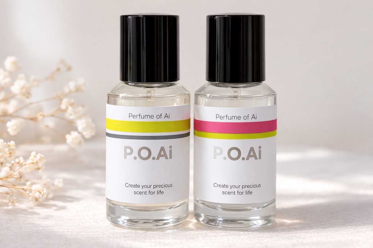 Two personalised PO AI perfume bottles