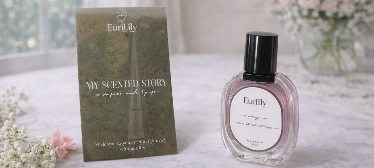 A My Scented Story booklet beside a personalised Eurilily perfume