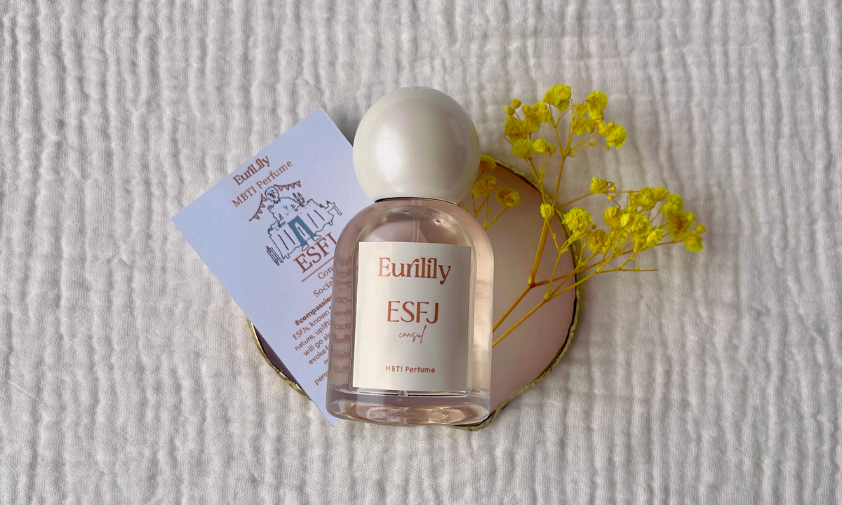 Eurilily ESFJ perfume bottle with an MBTI personality card