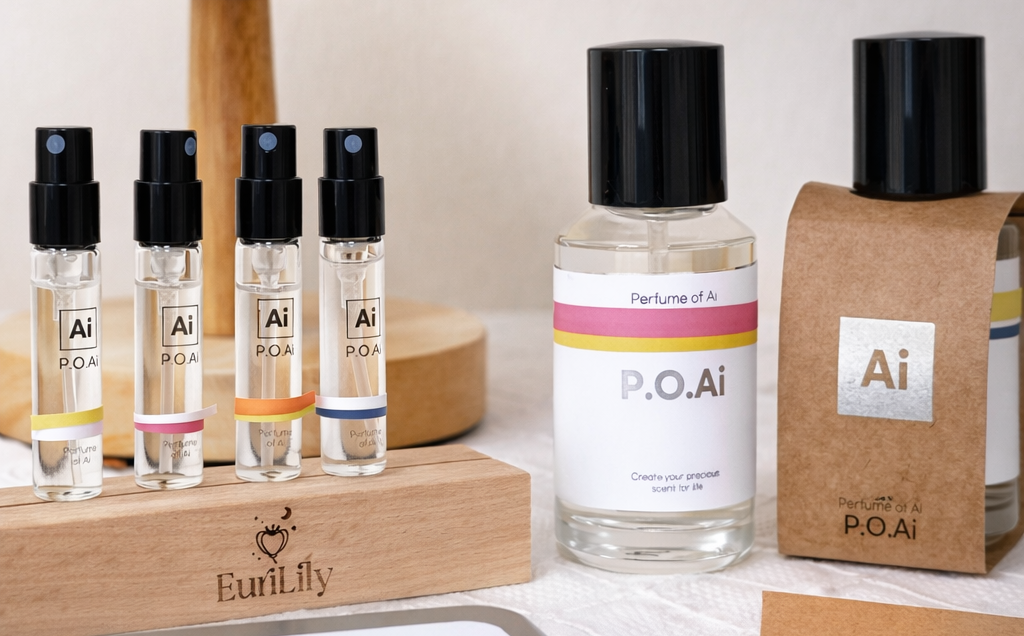 PO AI perfume certification kit with sample sprays and personalised perfume