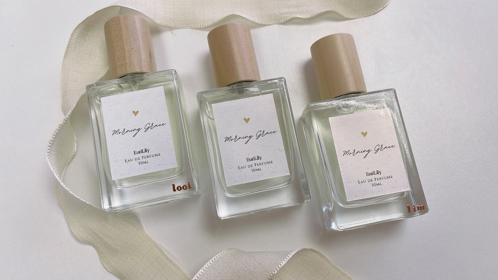 Three personalised Eurilily perfume bottles with custom labels
